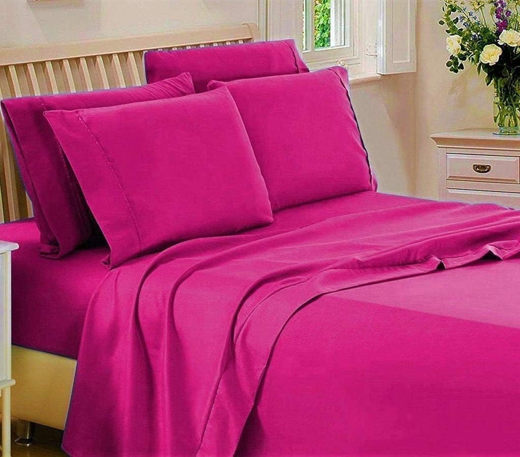 SHERA'S BEDDINGS 6- Piece Sheet Set Fits Mattress Upto 10-12 Inches Fully Elastic Deep Pocket Queen (60' X 80') Hot Pink Solid 650 Thread Count 100% Egyptian Cotton