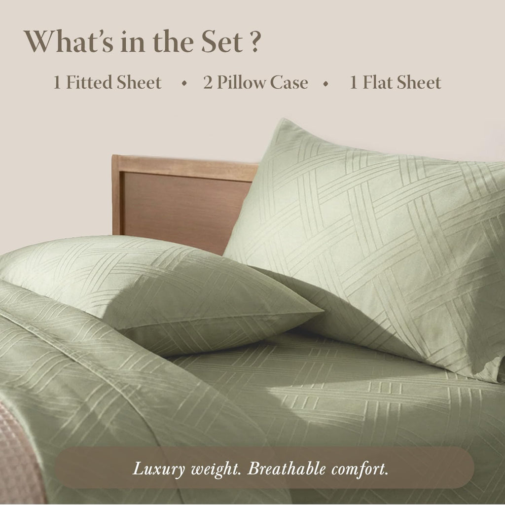 Threadmill California King Size Sheets | 800 Thread Count Jacquard Celine Sage Green | 4 Piece Striped Bed Sheets | Extra Long Staple Cotton Sheet | Luxury Damask Sheets with Elasticized Deep Pocket