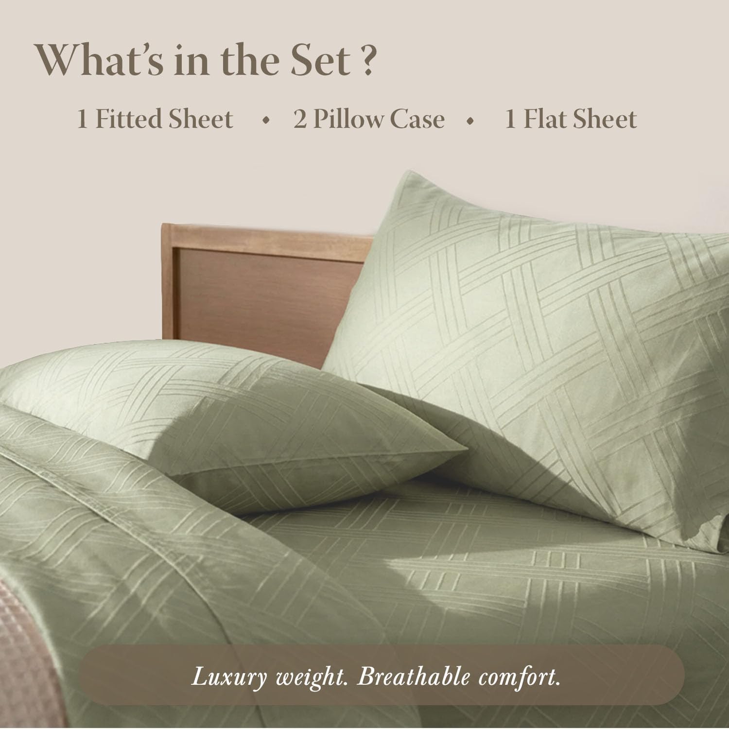 Threadmill California King Size Sheets | 800 Thread Count Jacquard Celine Sage Green | 4 Piece Striped Bed Sheets | Extra Long Staple Cotton Sheet | Luxury Damask Sheets with Elasticized Deep Pocket