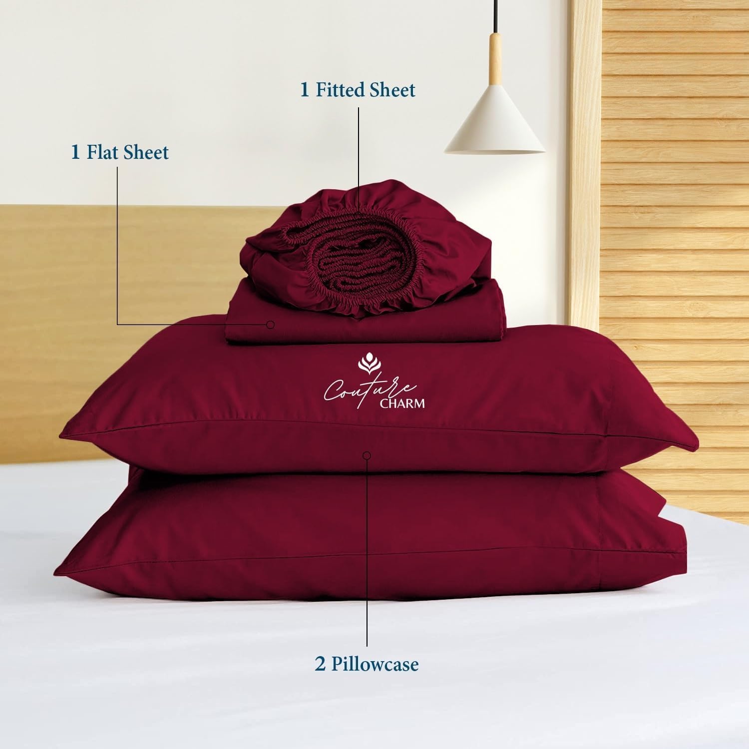 Queen Size 1000 Thread Count 100% Egyptian Cotton Sheet Set, 4-Piece, Sateen Weave, with 10-12' Deep Pocket Snug Fit (Solid, Burgundy)