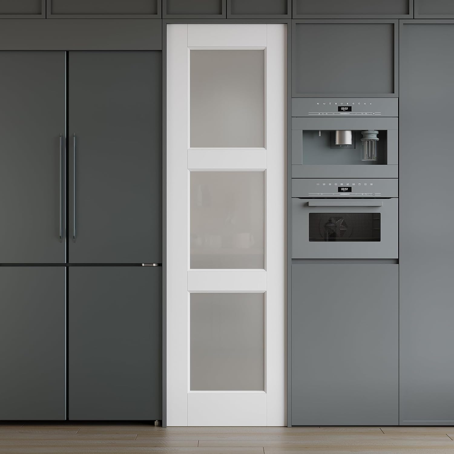 18 x 80 Interior Door Slab, Glass Door, Pantry Doors with Frosted Glass, Solid Core 3 Panel Prebuilt Panel, Paintable Bedroom Doors, Privacy Protected