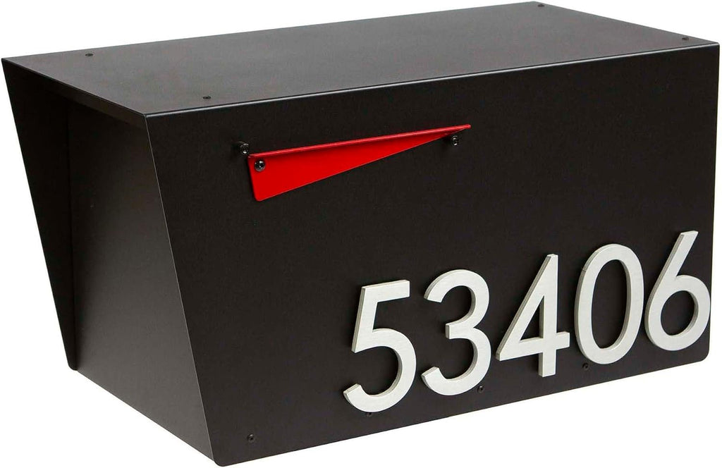 Rusty Design Contemporary Post-Mounted Mailbox with Personalized Address Numbers, Large Size #HC110 (with Five Address Numbers)