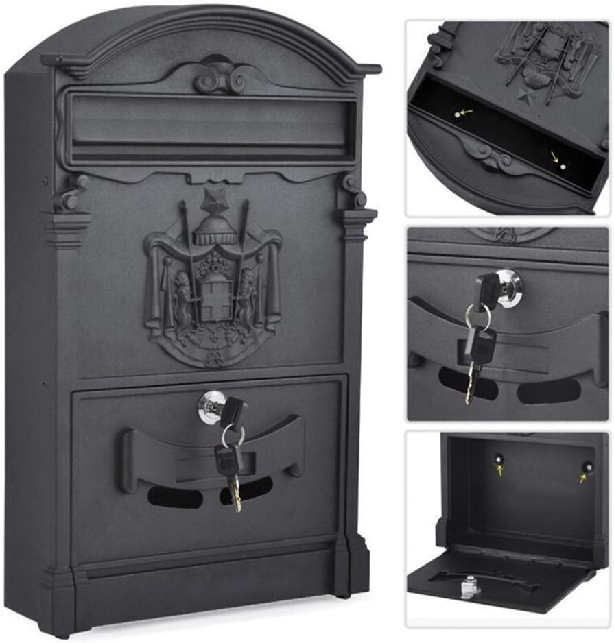 Letter Boxes for Outside Post Boxes Wall Mounted European Cast Aluminum with Lock Wall-Mounted Waterproof Mailbox Mailbox