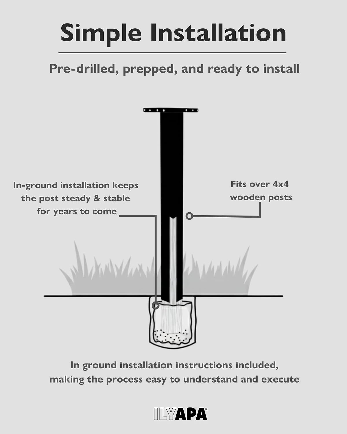 Ilyapa Locking Mailbox & Heavy-Duty 43' Metal Post Bundle: Secure Modern Black Steel Curbside Mail Box, All-Weather w/Universal Mounting Sleeve