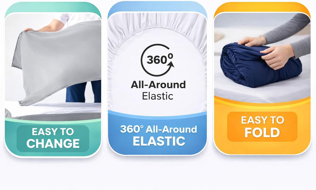 Zipper Fitted Sheet - Includes 1 Fitted Sheet Base & 2 Zip-On Sheets - Upto 16' in. Deep Pockets King Size Zipper Fitted Sheet - Easy to Change, Sateen Cotton 600 TC Fitted Sheet - White
