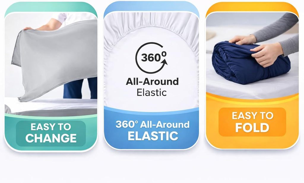 Zipper Fitted Sheet - Includes 1 Fitted Sheet Base & 2 Zip-On Sheets - Upto 16' in. Deep Pockets Queen Size Zipper Fitted Sheet - Easy to Change, Sateen Cotton 600 TC Fitted Sheet - White