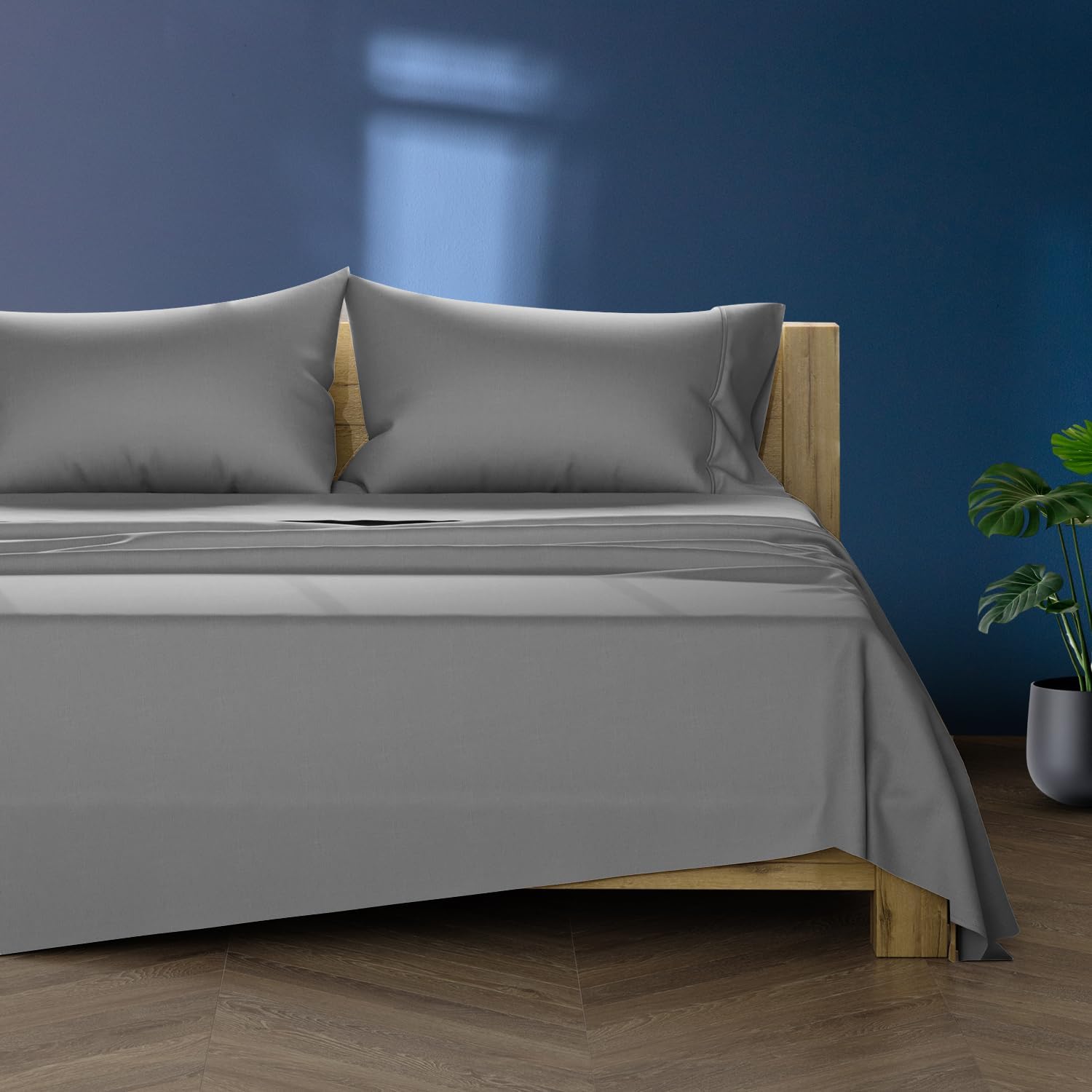 TEXAS LINEN CO. 100% Egyptian Cotton Sheets Queen Size - Luxury 1000 Series Lonestar Lovin' Collection Bed Sheets Queen Size Set (6 PC, Dark Grey), Cooling, 16' Deep Pocket, Sateen Weave Hotel Sheets