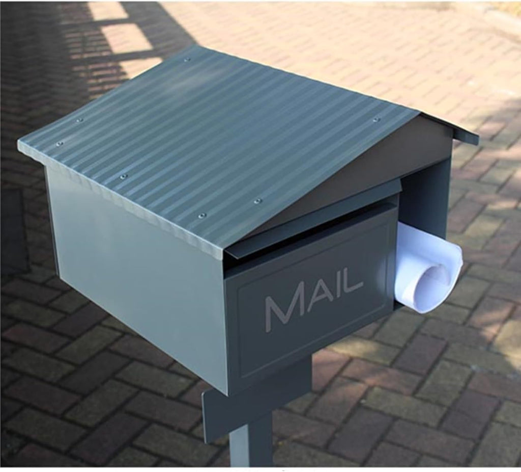 Modern Post Mounted Metal Mailbox with Stand, Outdoor Villa Garden Park Newspaper Letter Floor Box for Stylish Delivery