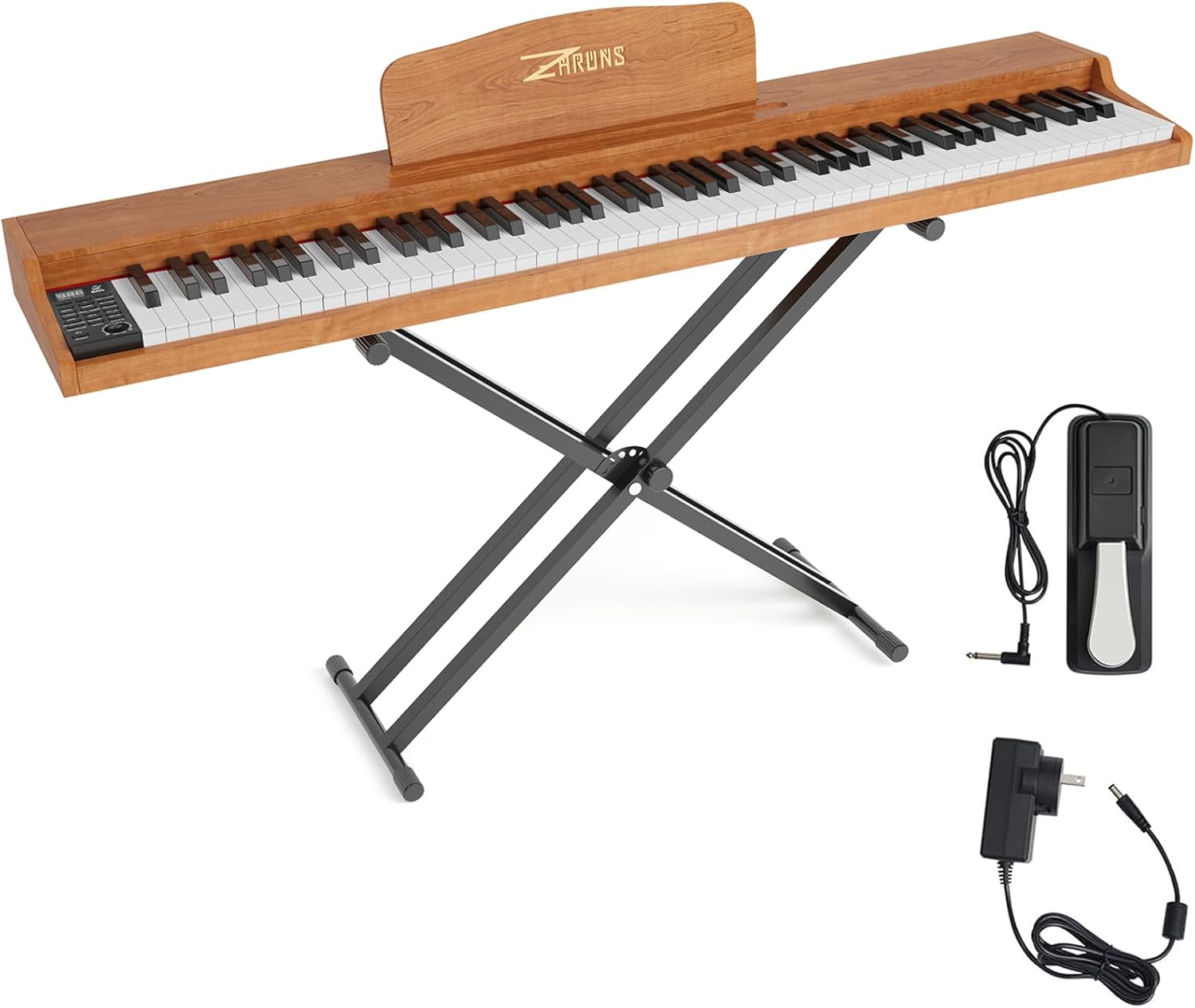 88 Key Weighted Keyboard Piano with Sustain Pedal, Power Adapter & Sheet Music Stand - Home Digital Piano, Brown (Keyboard Only)