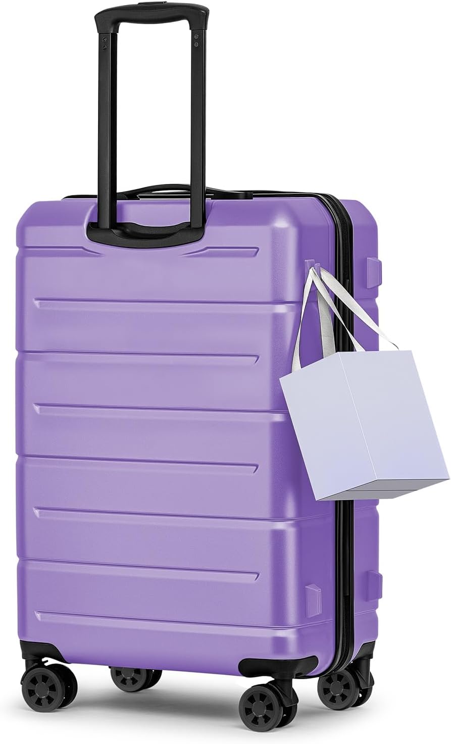 KYME Luggage Sets 2 Piece Suitcase Set Hardshell 20 inch/24 inch Luggage with Spinner Wheels Hardside PC+ABS Checked Medium Suitcase with TSA Lock for Women Lt Purple