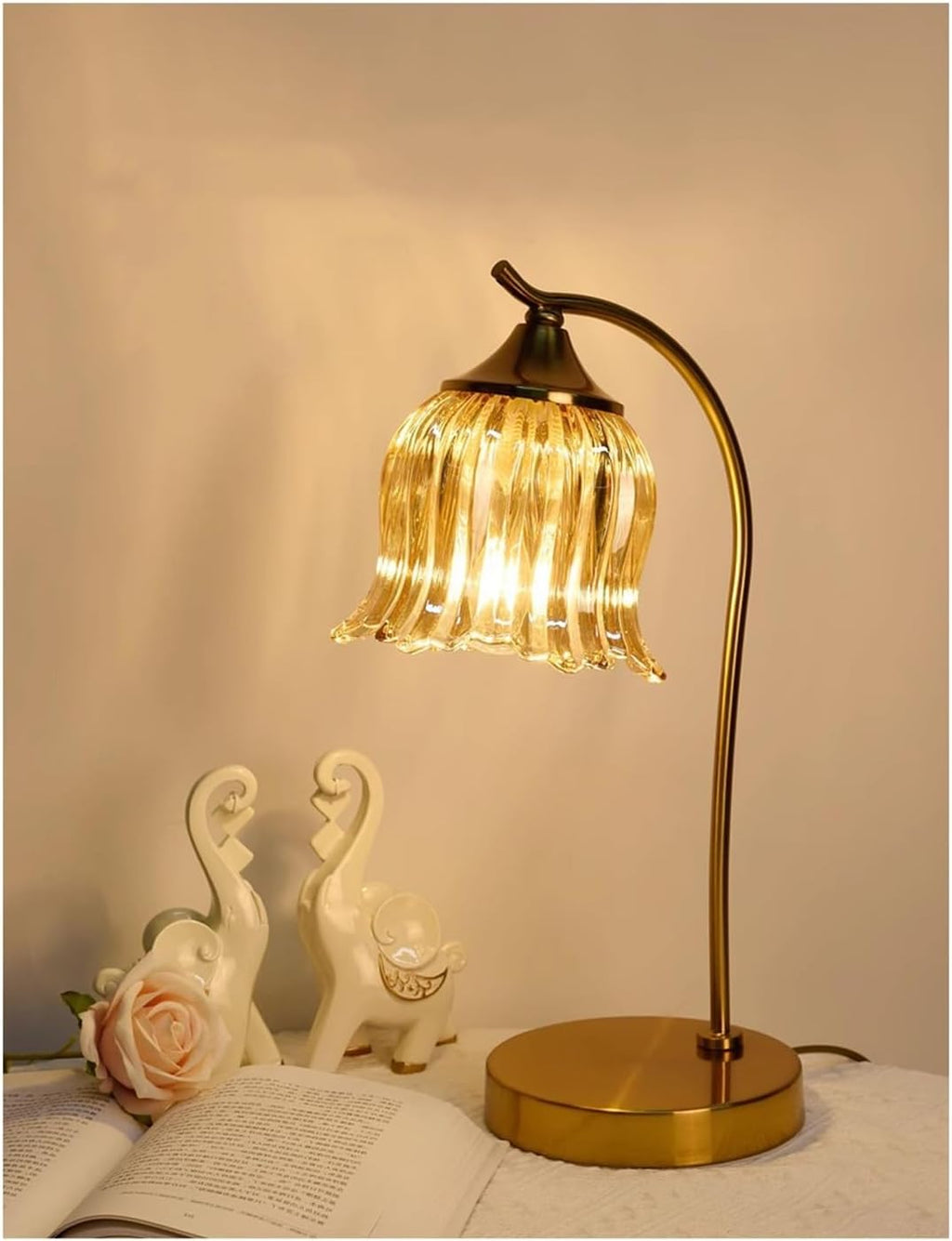 Desk Light Crystal Table Lamp Bedroom Bedside Vintage Light Luxury Wedding Long Gift Ambiance Master Lamps for Home Office(D)