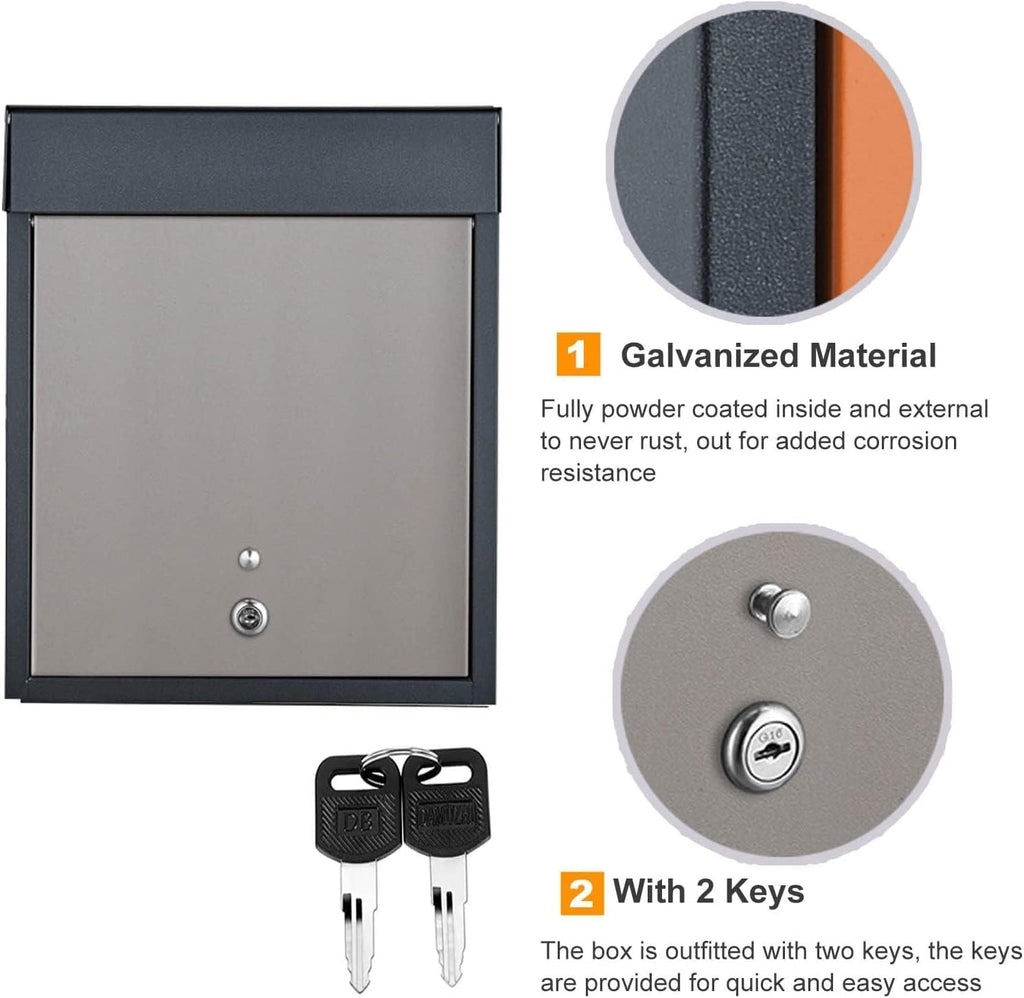 Suggestion Box Business Drop Boxes Donation Box Modern Large Mailbox for A4 Mail, Outside Wall Mount Locking Post Box, Metal Vertical Letter Drop Box for Home Residential Office Porch ( Color : Gray )