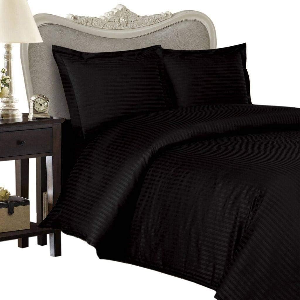 4 Piece Luxurious 1500 Thread Count Queen Size Goose Down Alternative Comforter Set 100% Egyptian Cotton, Black Stripe Color, 1500 TC - 750FP - 50Oz.