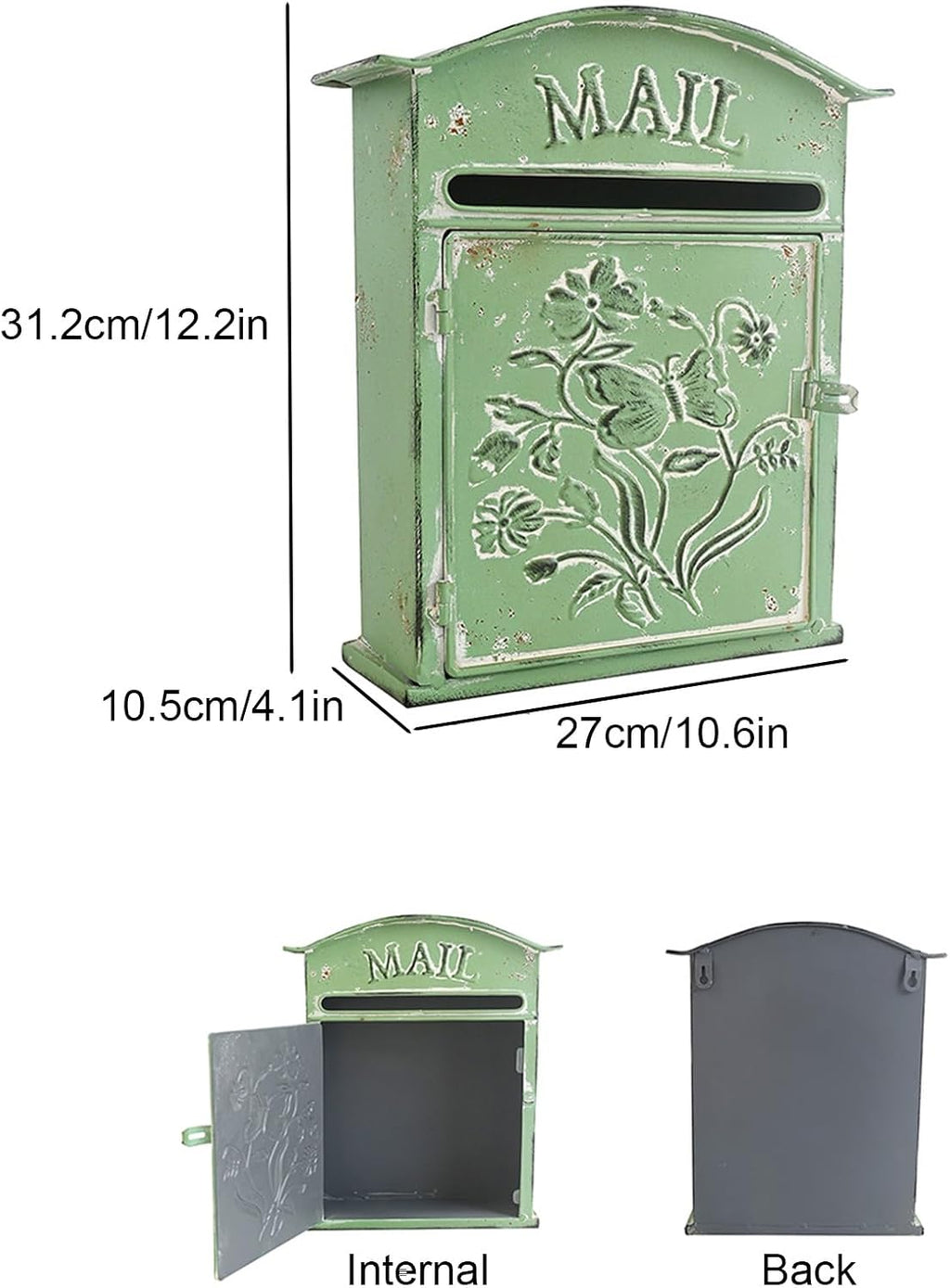 MELPHI Vintage Mailbox, Mailboxes for Outside Wall-Mounted, Metal Mailbox, Mail Manager for Mail/Newspaper/Post/Letter/Magazine, Easy to Install