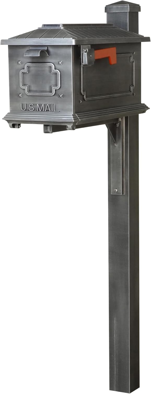 Special Lite Kingston Curbside Mailbox with Wellington Post - Swedish Silver Aluminum Mailbox with Post - SCK1017_SPK720-SW