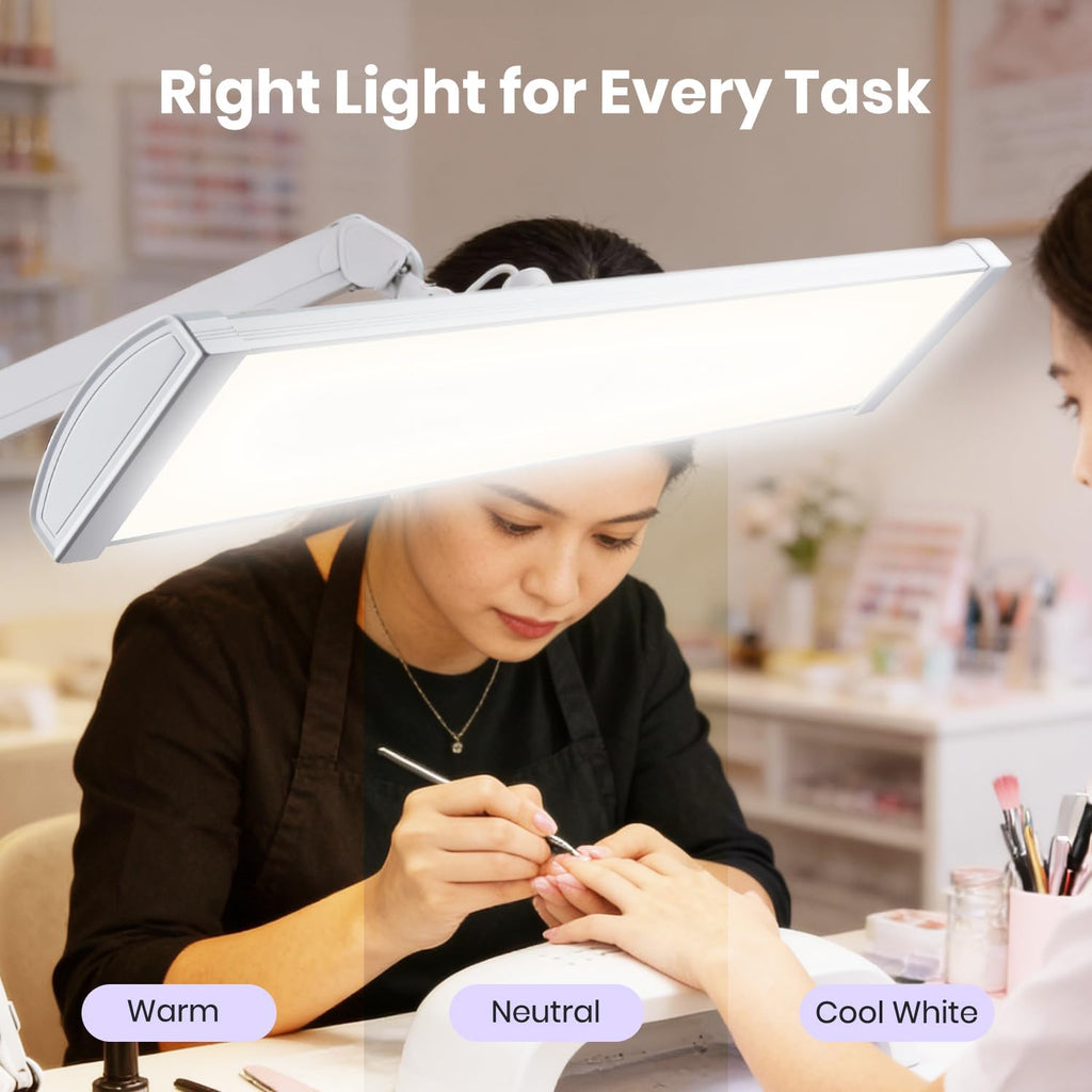 Neatfi 3,500 Lumens LED Desk Lamp with Base – 45W Dimmable | CCT - Adjustable Color Temperature | 3 Light Modes | 540 SMD LEDs | Reading, Craft, Workbench & Office (White-4, 26-Inch Wide Shade)