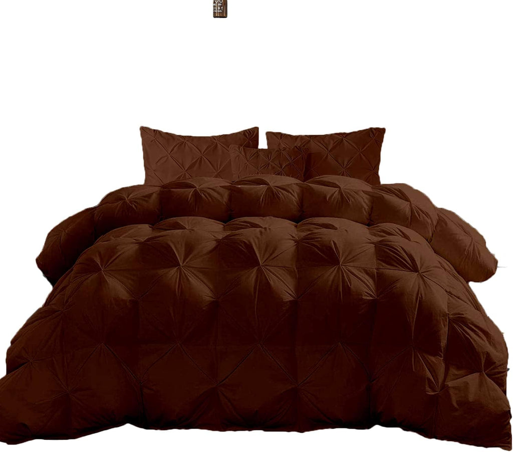 Brown Solid Light Weight Pinch Pleated Down Comforter- Oversized Queen Size 98 x 98 Inches 1 Piece All-Season Duvet Insert, 500 GSM With Corner Tabs 100% Egyptian Cotton- ( Brown Solid )
