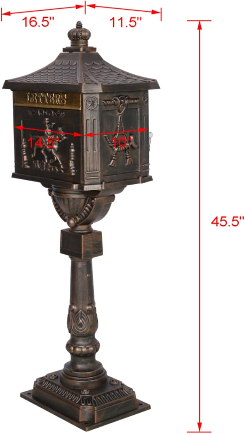 Mailboxes for Outside with Post,Mailbox Cast Aluminum Mail Box Postal Box Security Heavy Duty New (Aluminium+Bronze)