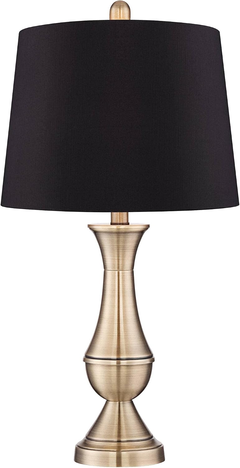 Regency Hill Becky Traditional Table Lamps 24 3/4' Tall Set of 2 Antique Brass Gold Metal Black Faux Silk Drum Shade for Bedroom Living Room House Home Bedside Nightstand Office Entryway
