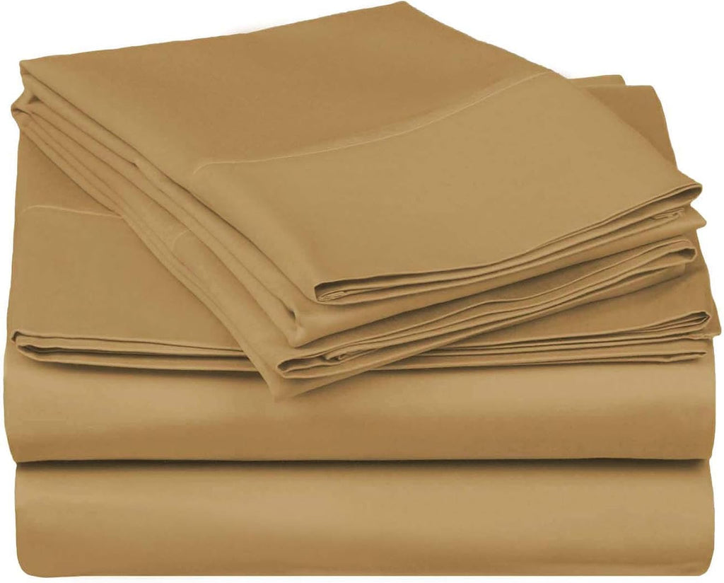 Superior Egyptian Cotton 530 Thread Count Bed Sheet Set, 1 Elastic Deep Pocket Fitted Sheet, 1 Flat Sheet, 2 Pillowcases, Soft Bedding, Luxury Sheets, Sateen Weave, Queen Size, Cafe