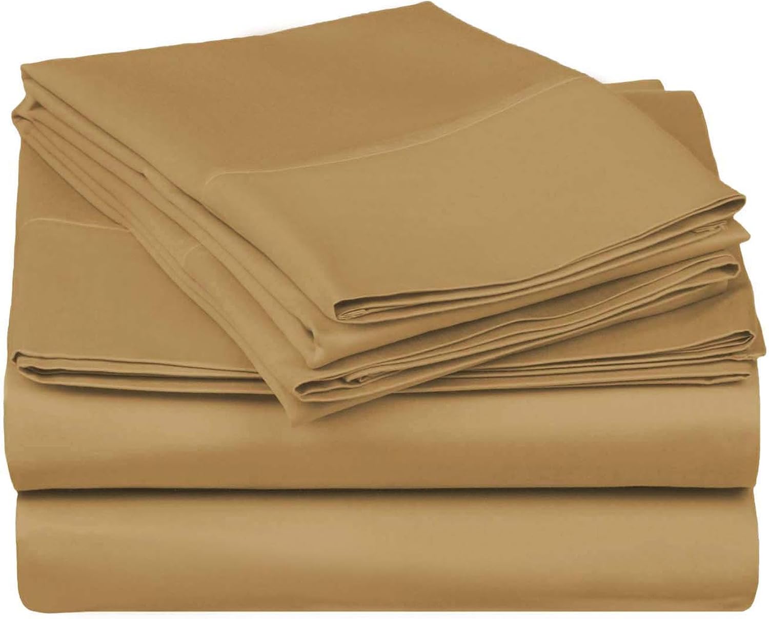 Superior Egyptian Cotton 530 Thread Count Bed Sheet Set, 1 Elastic Deep Pocket Fitted Sheet, 1 Flat Sheet, 2 Pillowcases, Soft Bedding, Luxury Sheets, Sateen Weave, King Size, Cafe