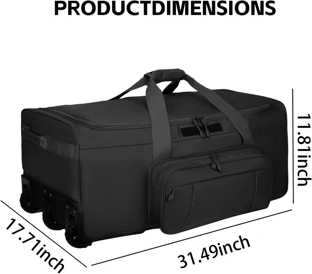 120L 3-Wheel Rolling Duffle Bag - Heavy Duty Military Deployment Bag, Durable Wheeled Duffle Luggage for Travel, Camping & Outdoor Adventures