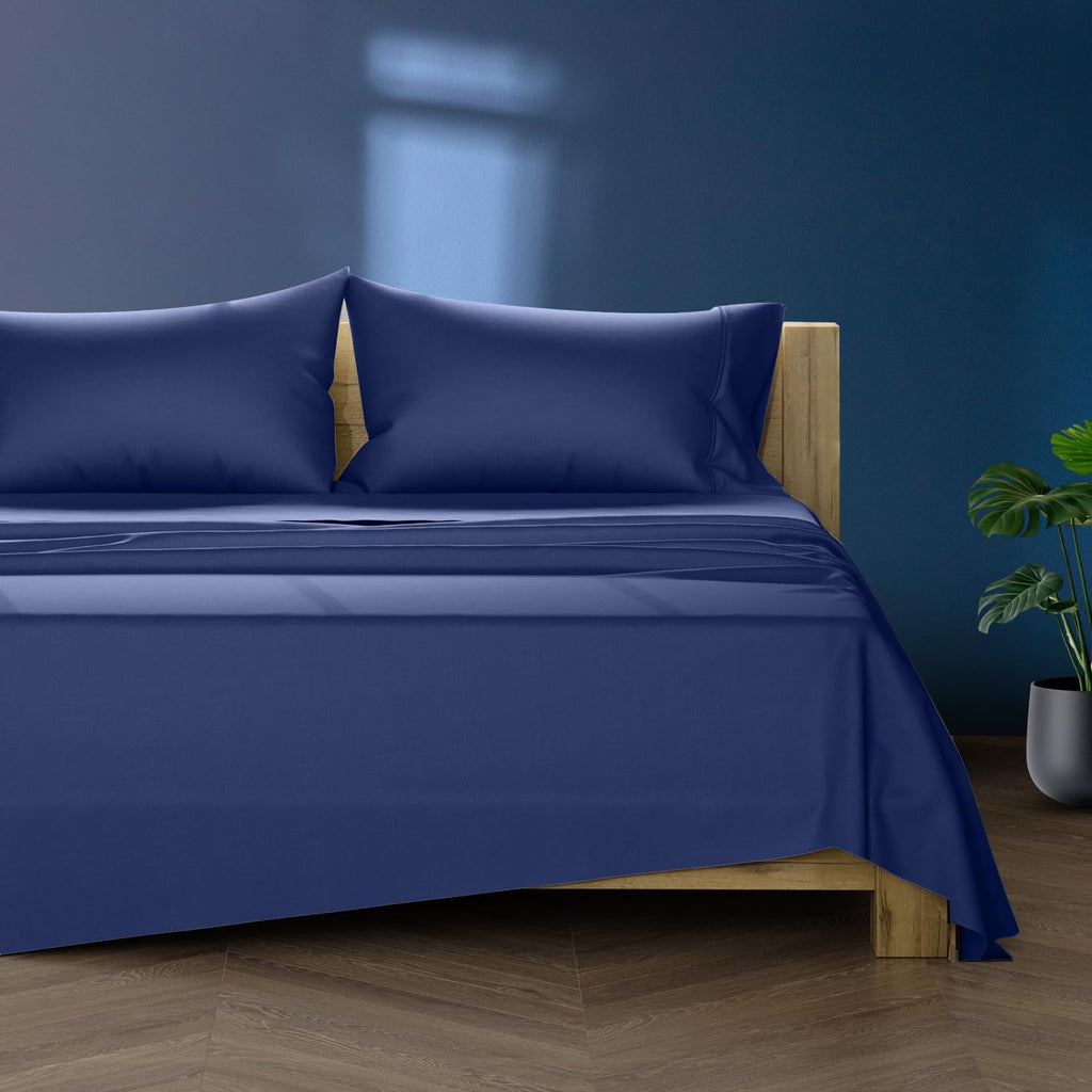 TEXAS LINEN CO. 100% Egyptian Cotton King Size Sheets Set - Luxury 1000 Series Lonestar Lovin' Collection Bed Sheets King Size (4 PC, Navy Blue), 16' Deep Pocket Extra Long Staple Hotel Sheets
