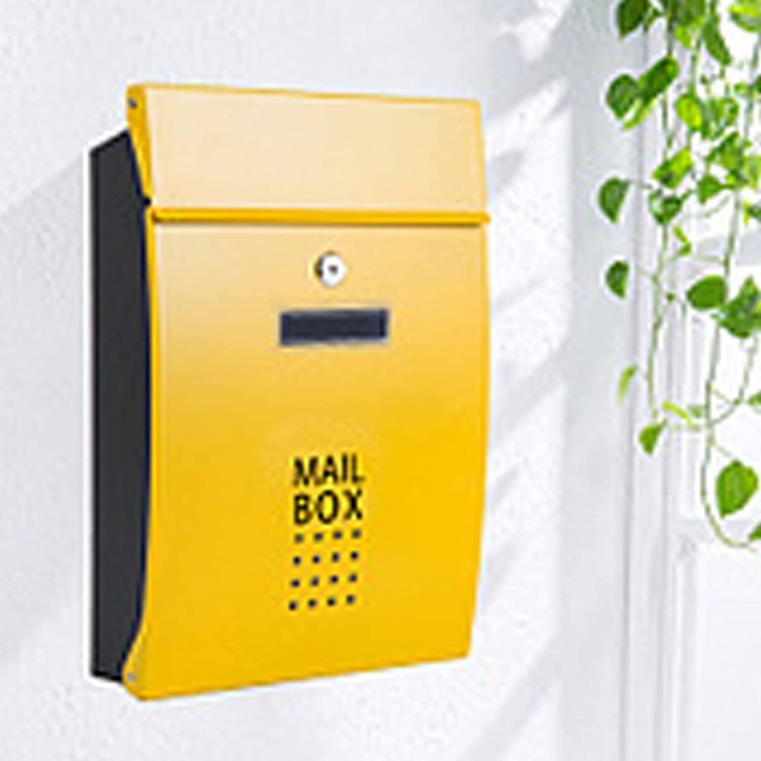 Generic Mailbox, Wall Mounted Modern Metal Mailboxes Outdoor Lockable Waterproof Post Box Community Household Rainproof Letter Box Retro Classic Secure Wall-Mount Newspaper Boxes(Yellow)