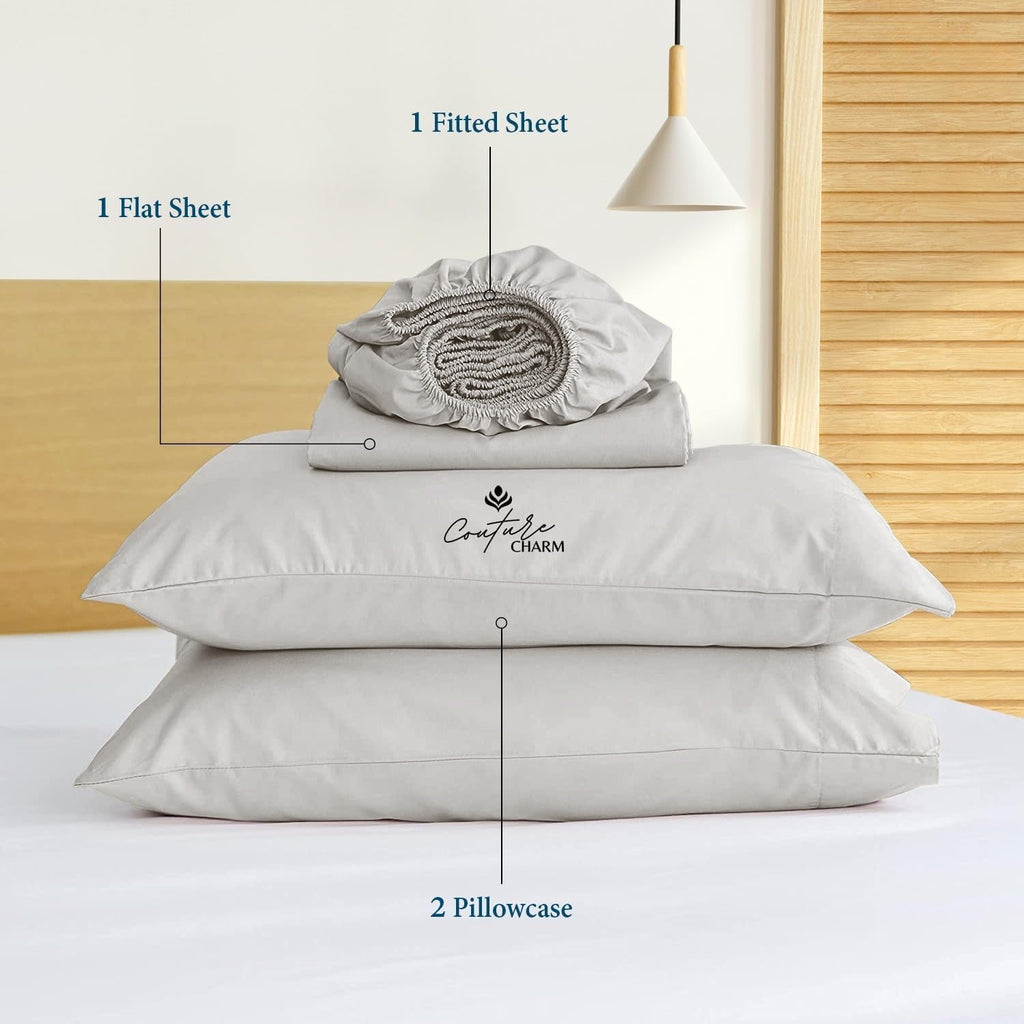 Queen Size 1000 Thread Count 100% Egyptian Cotton Sheet Set, 4-Piece, Sateen Weave, with 10-12' Inch Deep Pocket Snug Fit (Solid, Silver Grey)