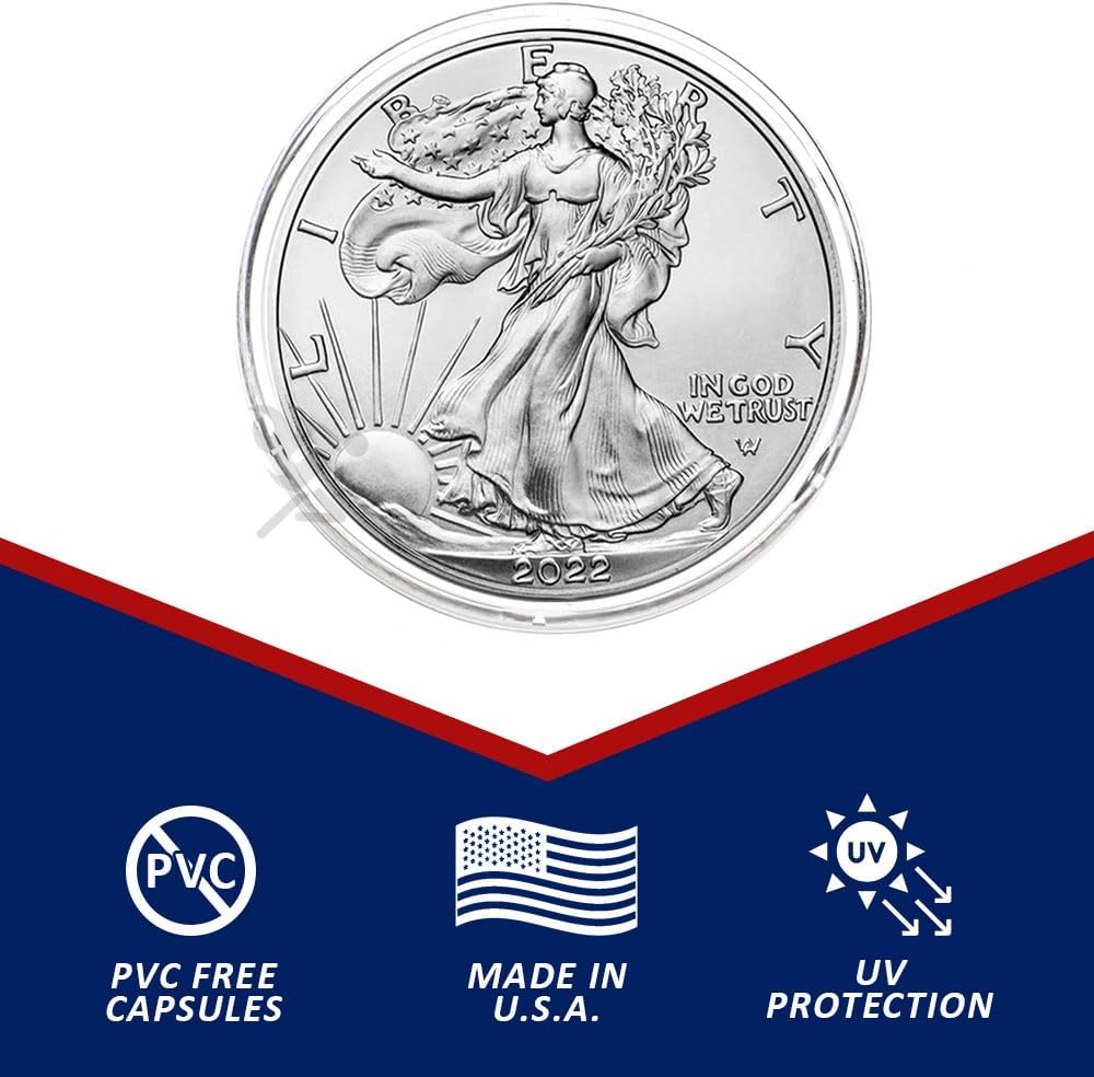 OnFireGuy 250pcs 40.6mm Direct Fit 'H40' Coin Capsule Holders for 1oz Silver Eagle | Protective Coin Cases for 1oz Silver Eagle, Kangaroo, Libertad