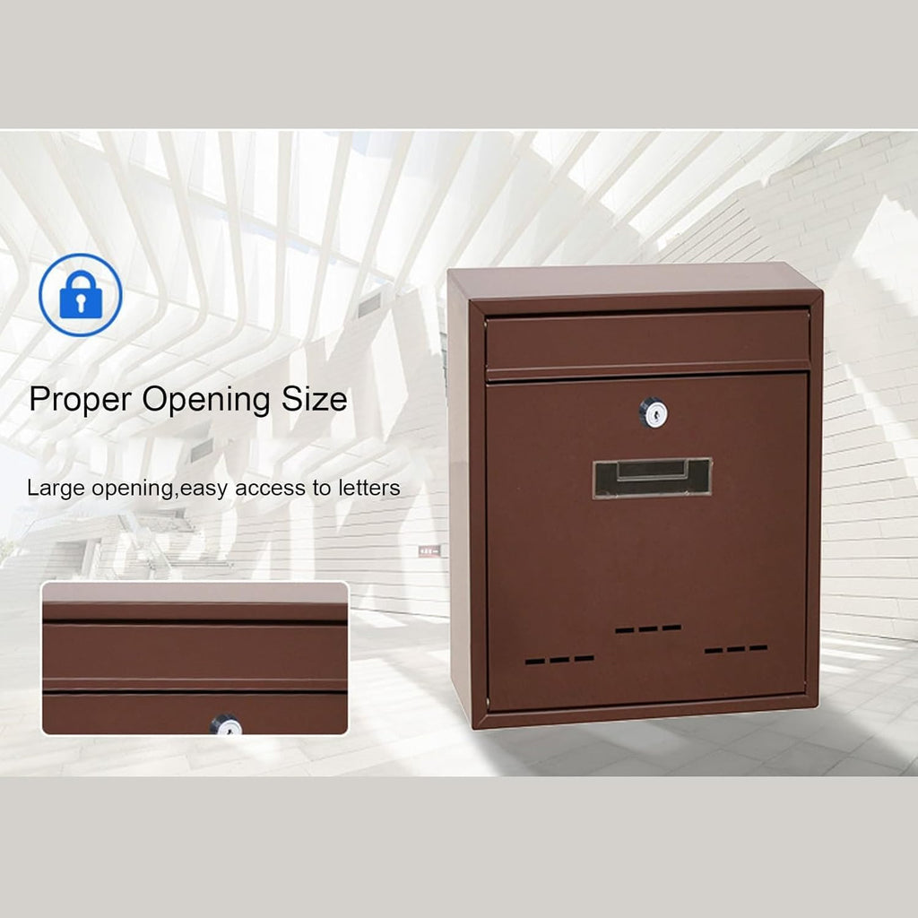 Mailboxes for Outside,Wall Mount Mailbox，Large Capacity Drop Box, Rust-Proof Metal Mailboxes，Easy to Install Lockable Weatherproof Letter Post Mail (Brown)