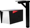Ilyapa Modern Black Post Mount Mailbox with Waterproof Magnetic Door & Matching 43' Metal Post Sleeve - Perfect for Parcels, Weather-Resistant Steel Letter Box for Curbside/Front Yard