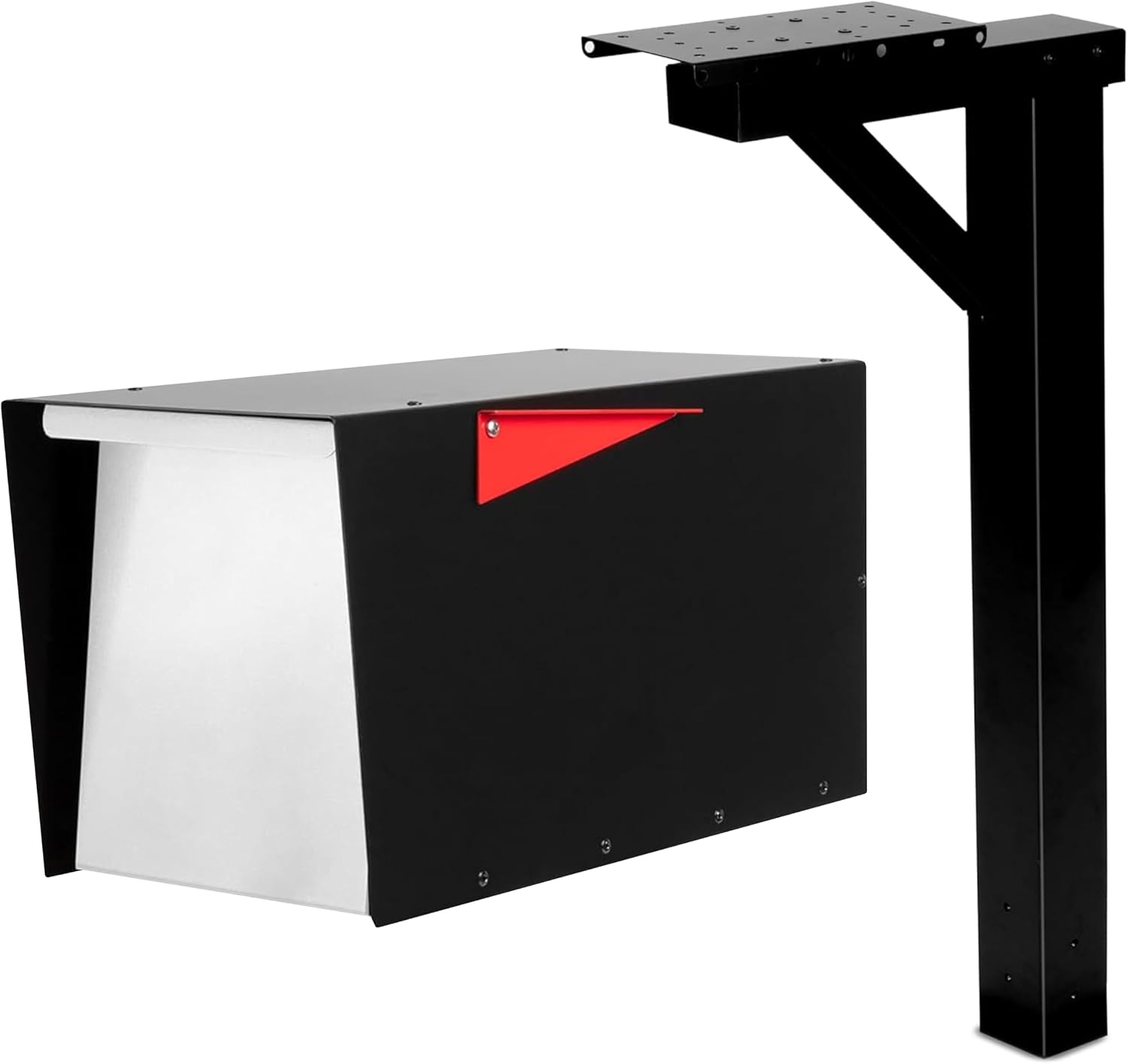 Ilyapa Modern Black Post Mount Mailbox with Waterproof Magnetic Door & Matching 43' Metal Post Sleeve - Perfect for Parcels, Weather-Resistant Steel Letter Box for Curbside/Front Yard