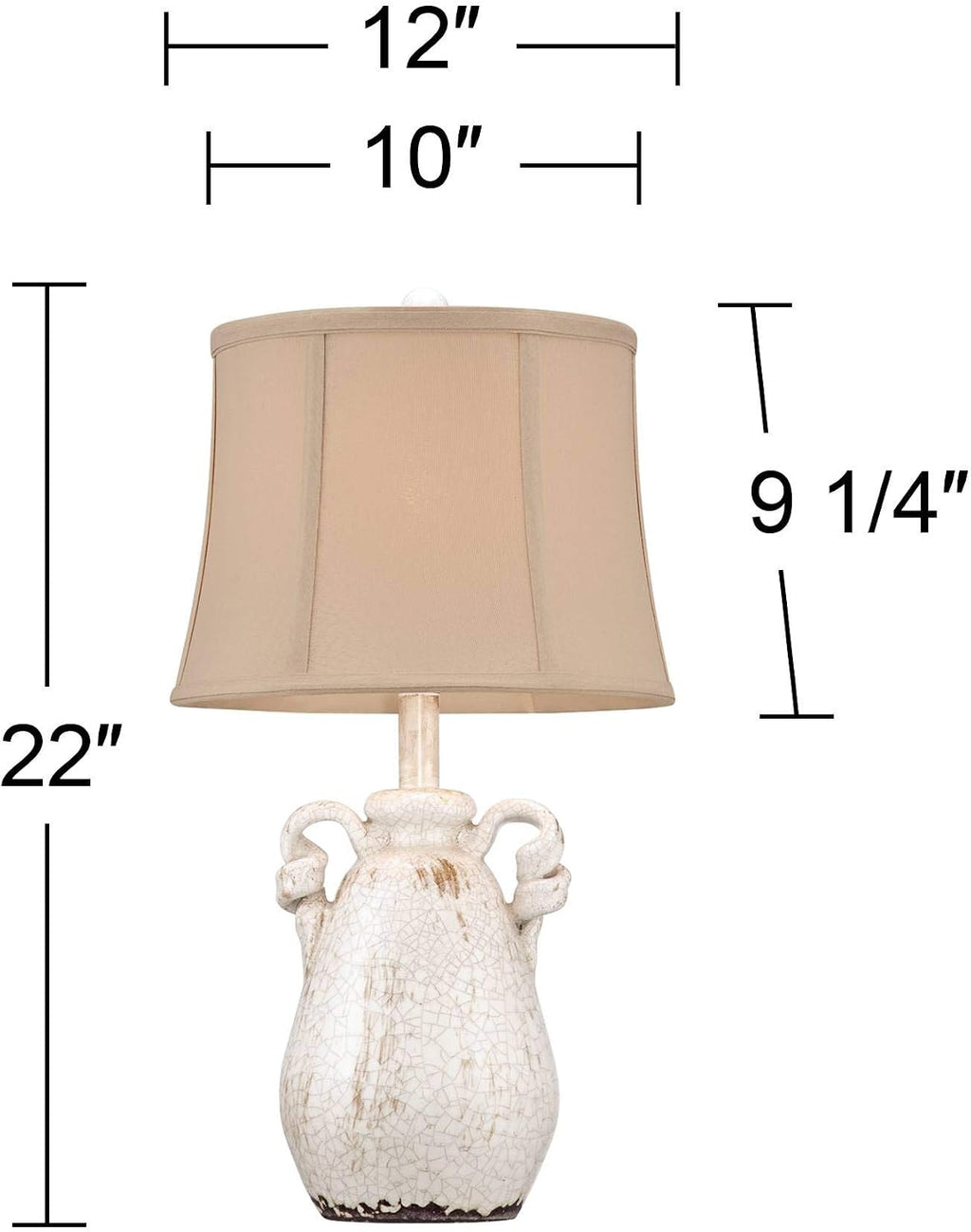 Regency Hill Sofia Rustic Country Cottage Core Accent Table Lamps 22' Tall Set of 2 Crackled Ivory Glaze Ceramic Handles Jar Beige Bell Shade for Bedroom Living Room House Home Bedside Nightstand