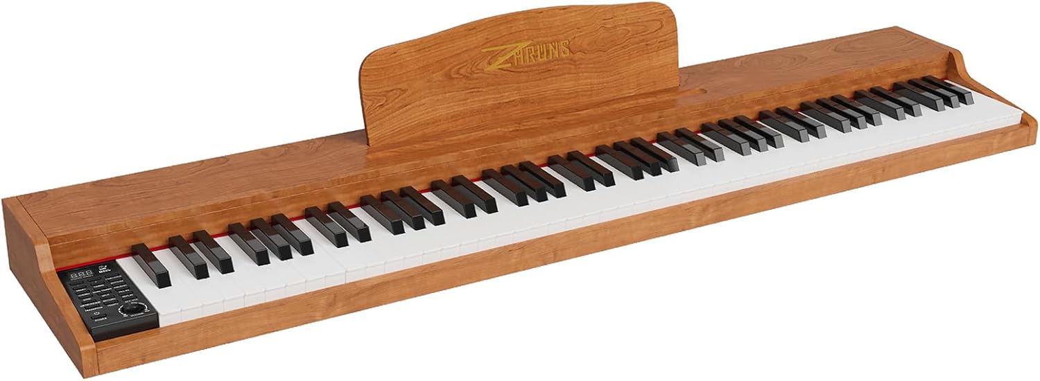 88 Key Weighted Keyboard Piano with Sustain Pedal, Power Adapter & Sheet Music Stand - Home Digital Piano, Brown (Keyboard Only)