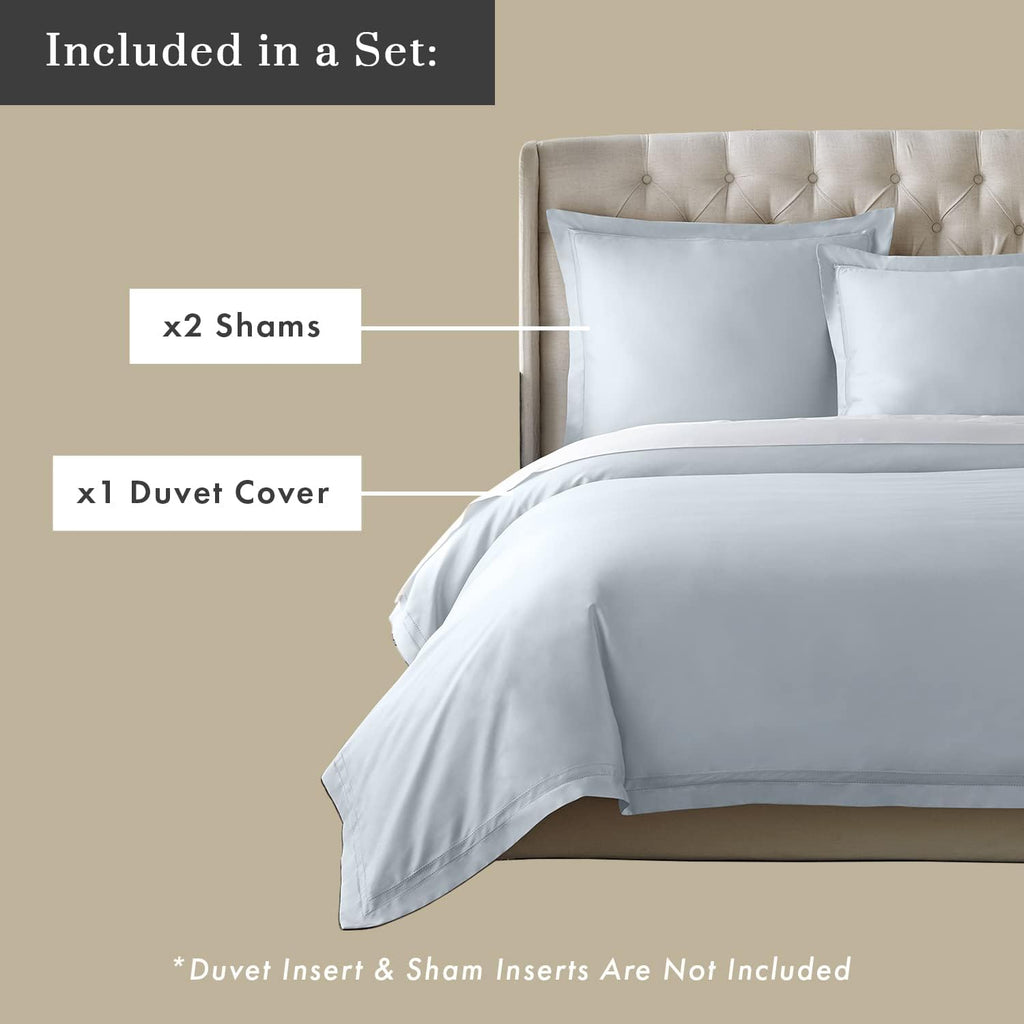 Pure Parima Yalda Duvet Cover Set – 100% Certified Egyptian Cotton, Double-Hem Stitch, Queen, ICY Blue