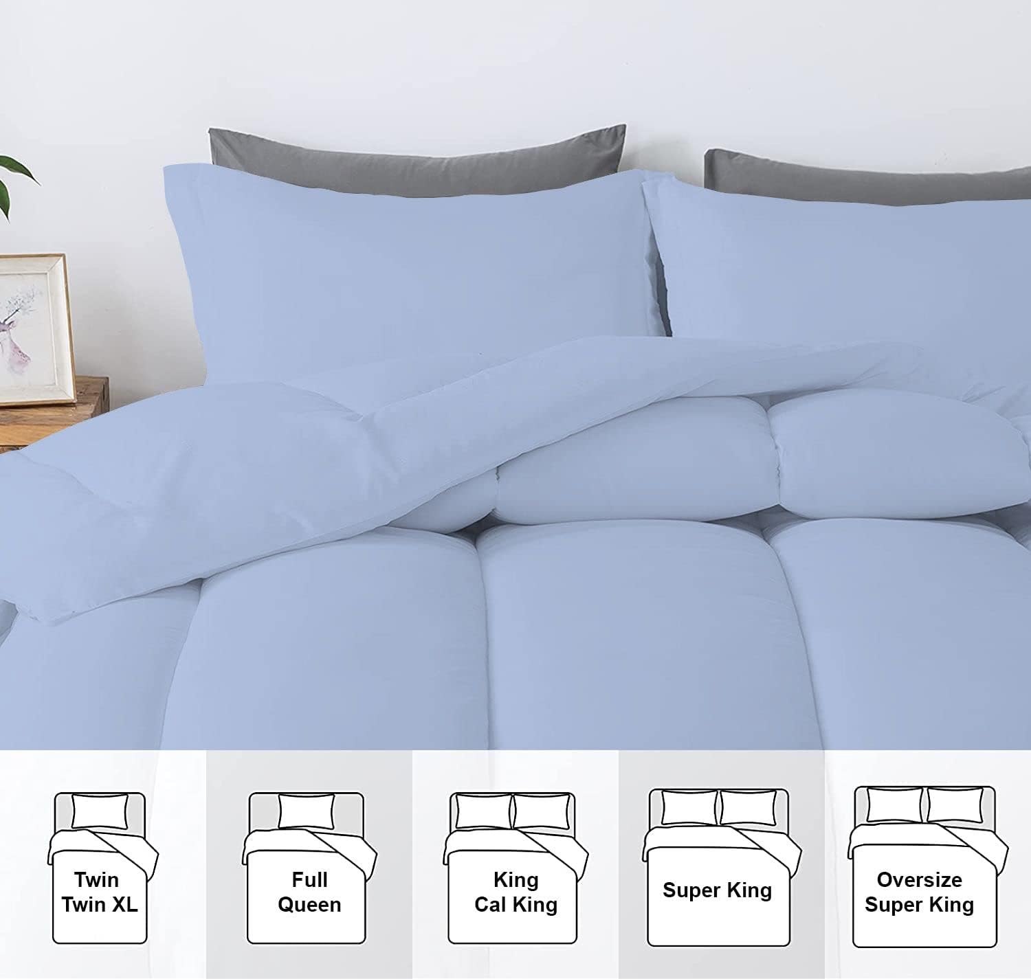 5 PC Straight Line Pattern Comforter Set Premium Super Soft 600 GSM All Season | 1000 Thread Count | 100% Egyptian Cotton ( Full/Queen Size, Light Blue Color)