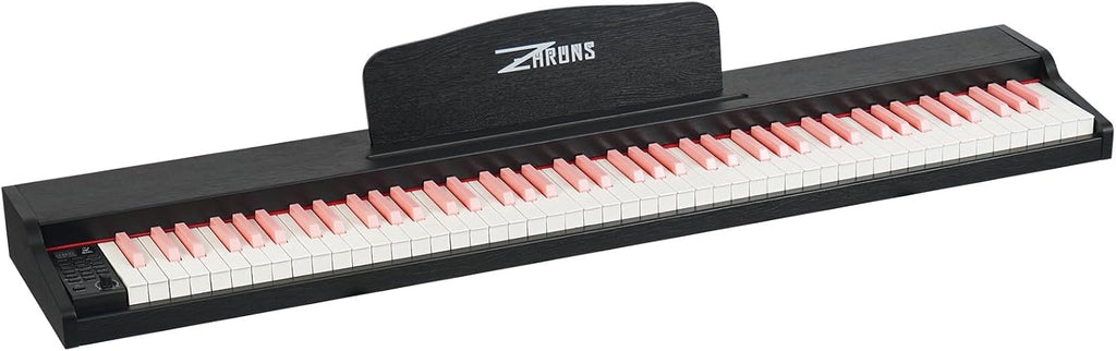 88 Key Weighted Keyboard Piano with Sustain Pedal, Power Adapter & Sheet Music Stand - Home Digital Piano, Black Pink (Keyboard Only)