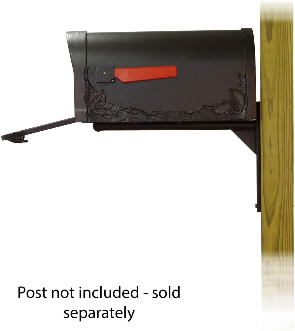 Special Lite Floral Curbside Mailbox with Ashley Front Single Mailbox Mounting Bracket - TC-ASH-FS-1003-BLK