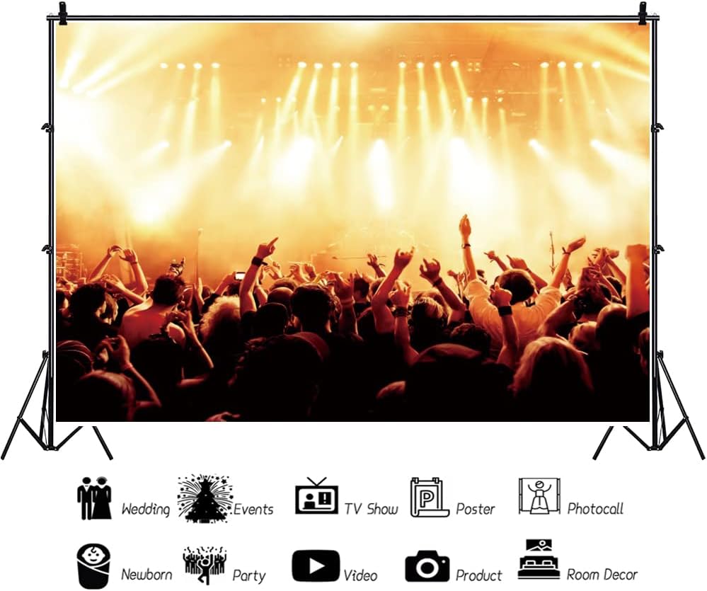 20x10ft Stage Spotlight Backdrop Concert Live Plateform Background Rock Star Music Show Audience Banner Party Decorations Supplies Photo Portrait Vinyl Studio Video Prop