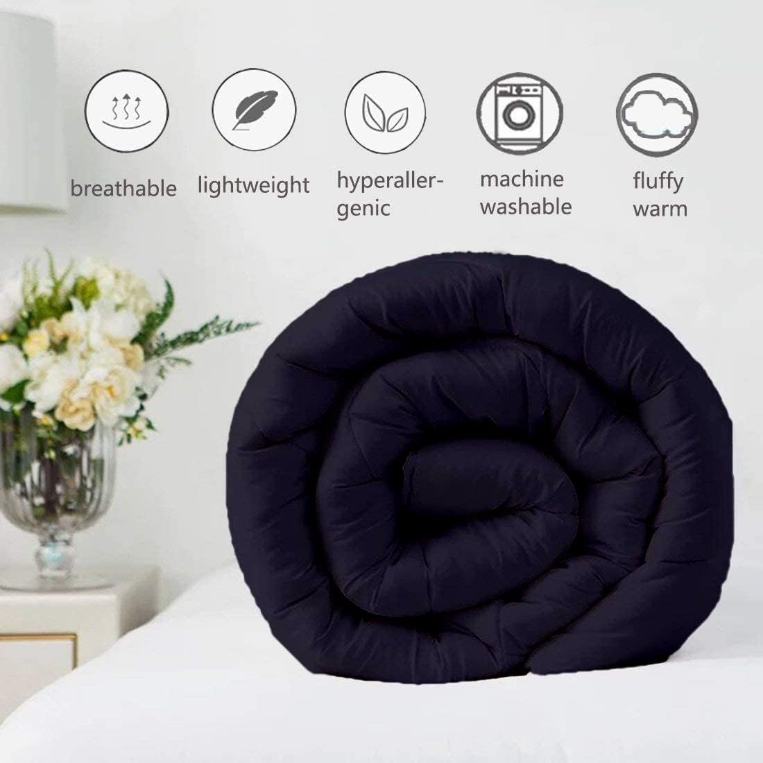 Navy Blue Down Alternative Pinch Pleated Comforter- Oversized Queen Size 98 x 98 Inches 1 Piece All-Season Duvet Insert, 500 GSM with Corner Tabs 100% Egyptian Cotton- (Navy Blue Solid)