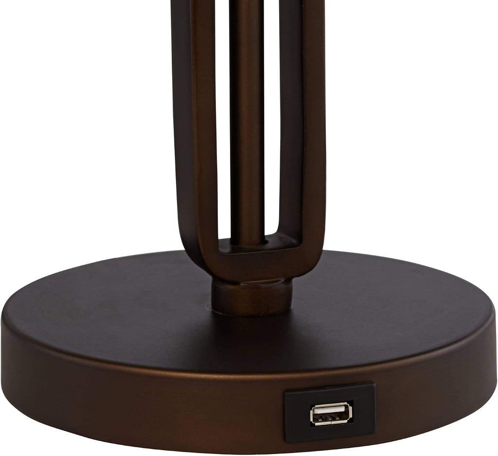Franklin Iron Works Samuel Mission Rustic Desk Table Lamps 20' High Set of 2 with USB Charging Port Industrial Rubbed Bronze Mica Shade for Living Room Bedroom House Bedside Nightstand Home Office