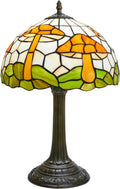Tiffany Style Table Lamp with Brown Mushrooms Stained Glass Lamp 12 Inch Retro Bronze Base Bedside Lamp Living Rooms, Offices, Stores. Village Life Style Decorative Ambient Light Bedside Lamp