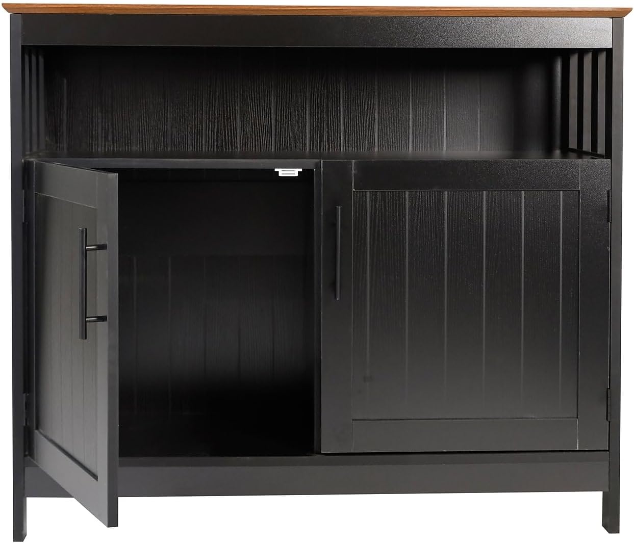 Flash Furniture Mayfield Buffet and Sideboard Cabinet, Double Door Storage Cabinet, Open Upper Storage Shelf, Waterproof Surface, 40' Wide, Black/Walnut