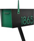 Contemporary Post-Mount Mailbox - Aluminum Black Body with Aluminum Door, Numbers and Flag - Large Customized Mailbox - Type 4 (Green)