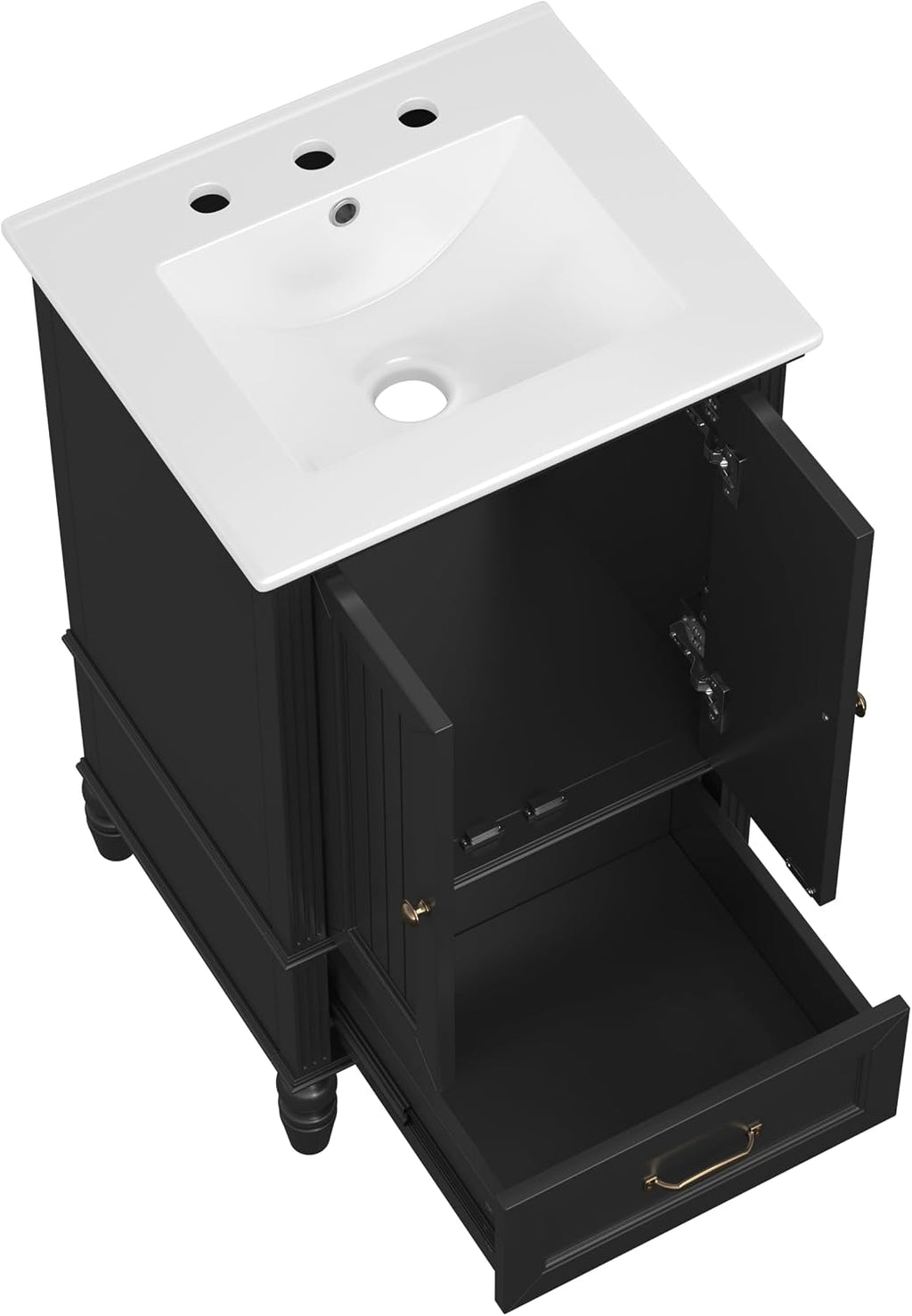 Linique 20-inch Bathroom Vanity with Ceramic Sink,1 Drawer & Cabinet Storage,Magnetic Door Stopper and Adiustable Foot Pads, Modern Freestanding,Black