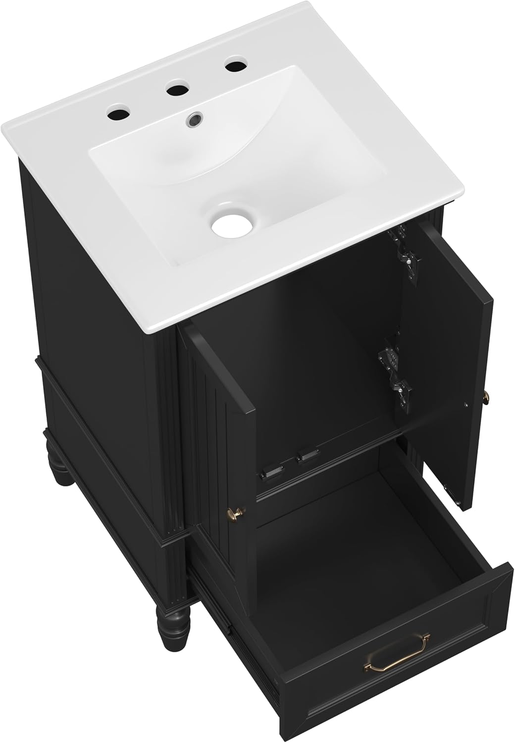Linique 20-inch Bathroom Vanity with Ceramic Sink,1 Drawer & Cabinet Storage,Magnetic Door Stopper and Adiustable Foot Pads, Modern Freestanding,Black