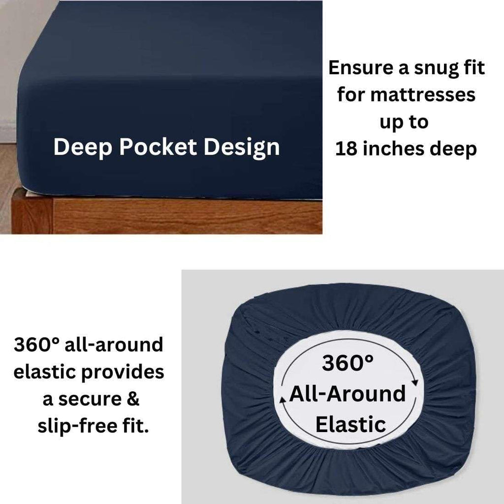 SlumberWell Top Split King Sheets Sets for Adjustable Beds, Half Split King Sheet Sets for Adjustable Beds 18' Deep Pocket, 34' Split Top Sheets Giza Cotton Sheets, Navy Blue Solid