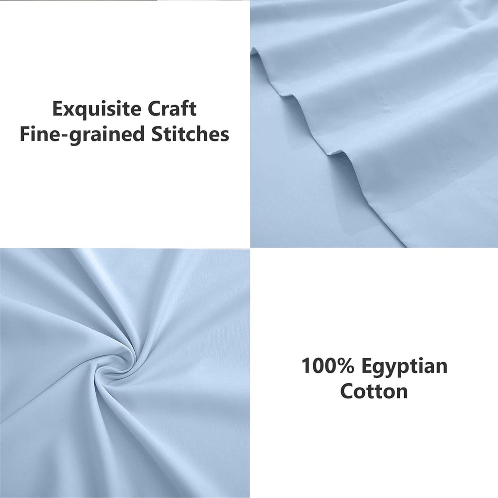 100% Egyptian Cotton Sheet Set Level Of Softness 1500TC Actual Hotel Quality Queen Size Sheets Mattresses Up To 22', Extra Soft Cooling Sheets for Hot Sleepers and Night Sweats - Light Blue Solid