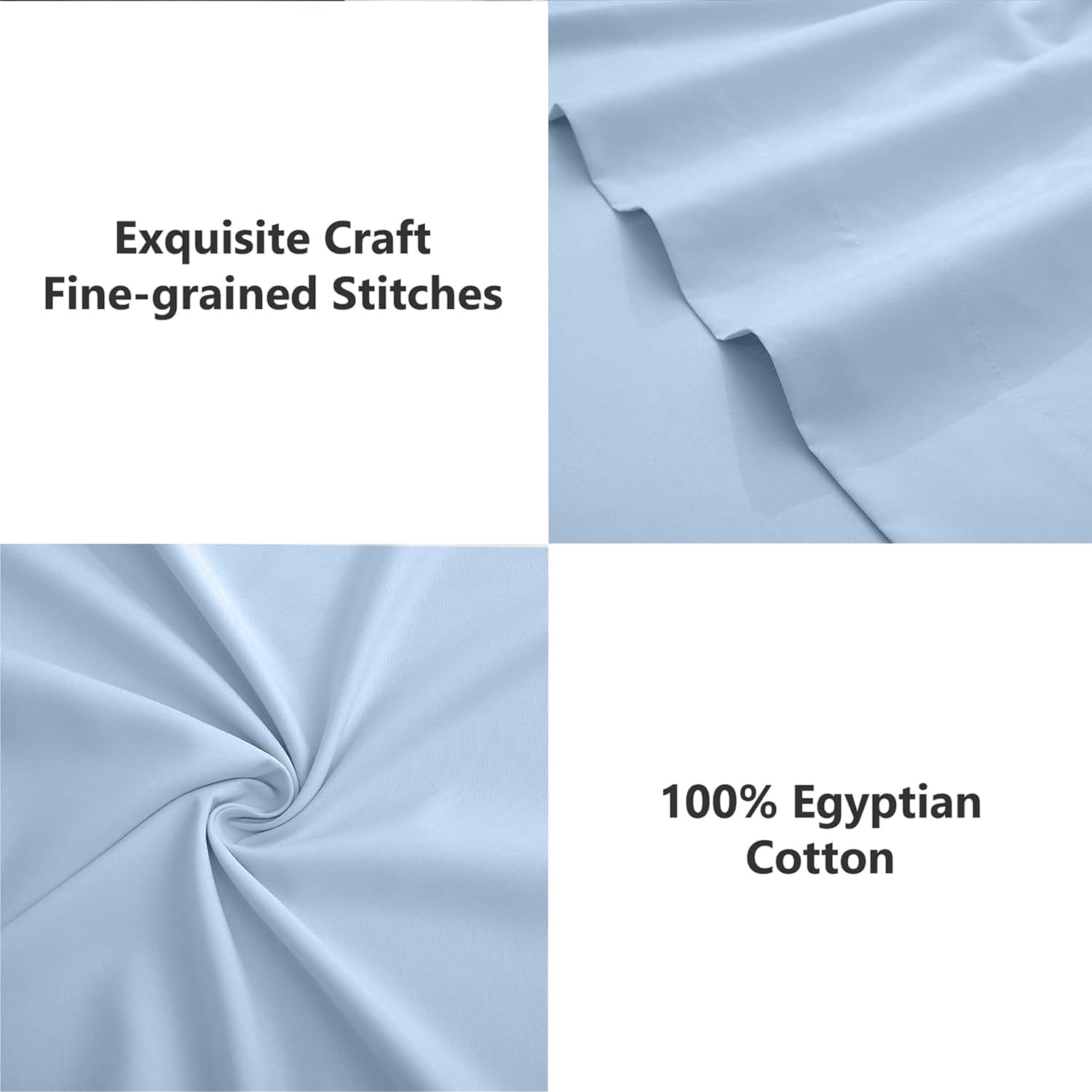 100% Egyptian Cotton Sheet Set Level Of Softness 1500TC Actual Hotel Quality Queen Size Sheets Mattresses Up To 22', Extra Soft Cooling Sheets for Hot Sleepers and Night Sweats - Light Blue Solid